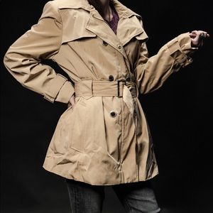 1 OF 1- Calvin Klein Light Mocha Double Breasted Rain Jacket with Removable Hood